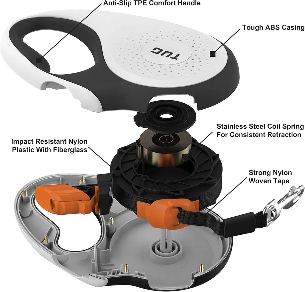 TUG Original Retractable Dog Leash, 16 ft (Small, White/Orange)