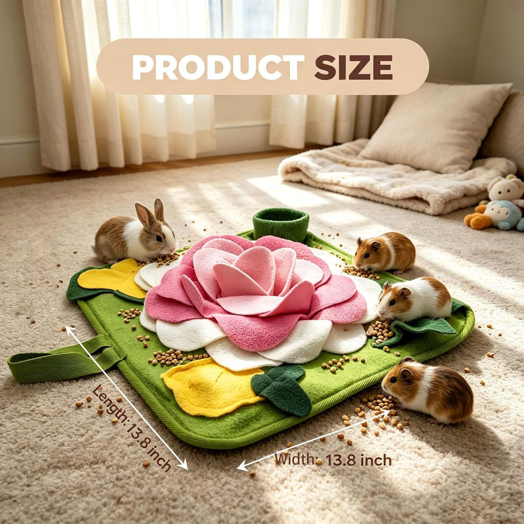 Rabbit Foraging Mat, Snuffle Mat for Small Animals Bunny Puzzle Toys Pets Interactive Feeding Mat for Hedgehog Chinchilla Puppies (Pink)