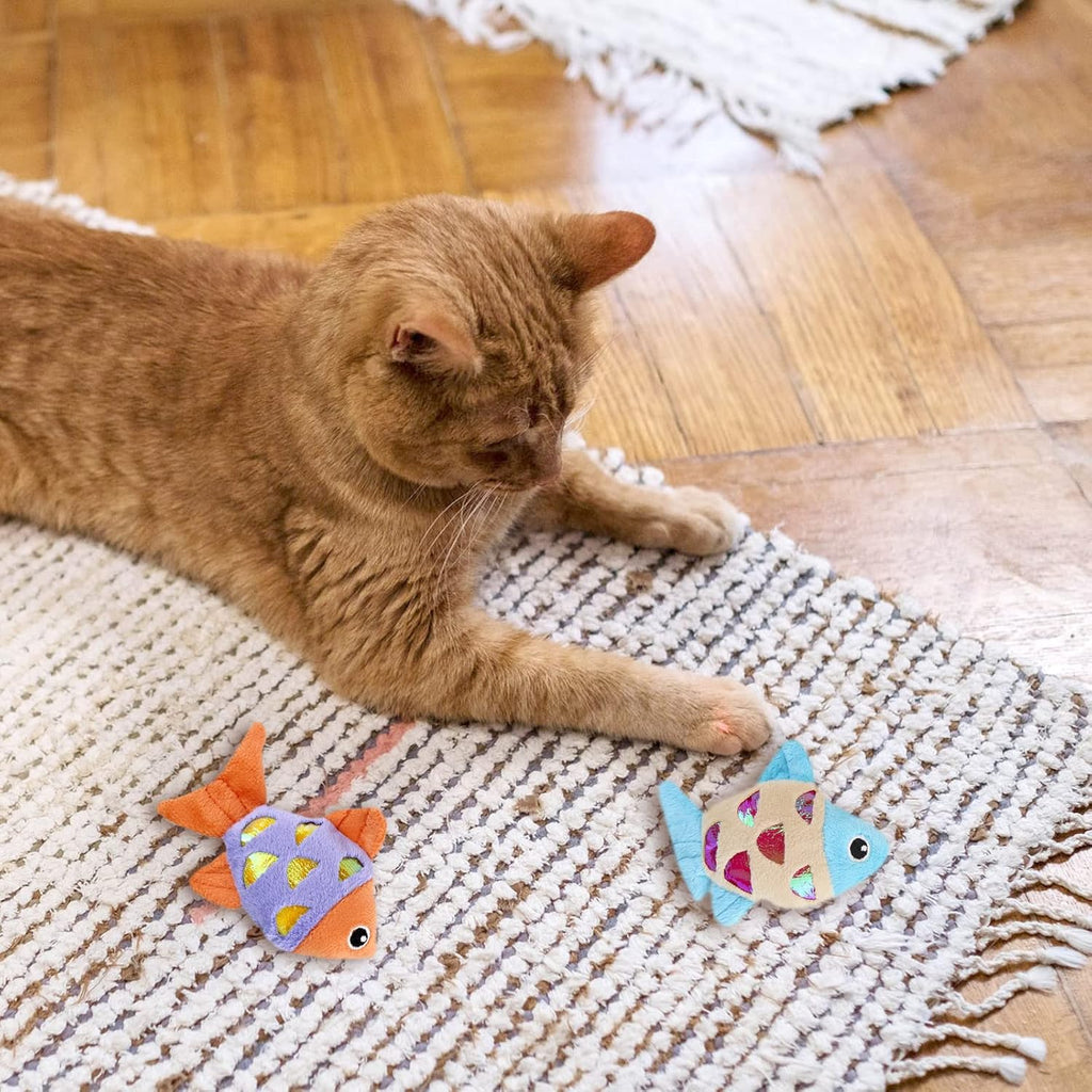 Andiker Cat Catnip Toys, 2pcs Small Cat Fish Toys with Crinkle Shine Ring Paper to Make Sound to Catch Your Cats Eyes and for Your Cats to Chew and Catch Interactive Cat Toys for Indoor Kitten (2pc)