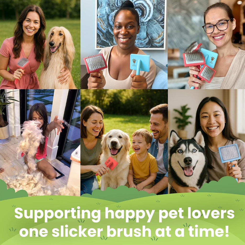 Pet Slicker Brush With Soft Massage Grooming Stainless Steel Pins - For Dematting, Shedding Fur, and Undercoat - Ideal Gift for Professional Pet Groomers - Long Slicker Brush (Baby Blue, Flat Small)