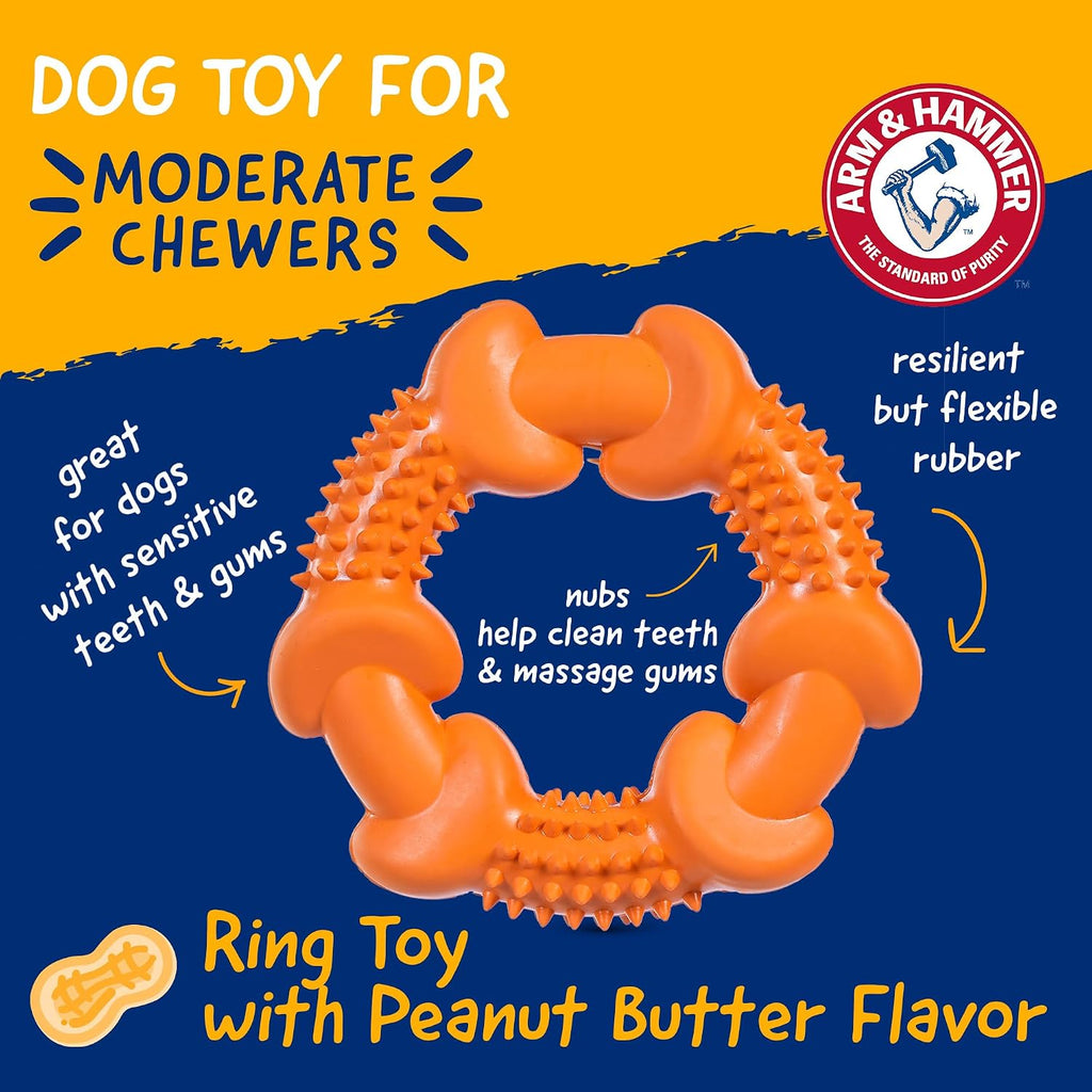 Arm & Hammer Nubbies Rubber Ring Dog Dental Chew Toy, Peanut Butter | Baking soda infused, no-stuffing design, reduces plaque and tartar buildup, for moderate chewers daily