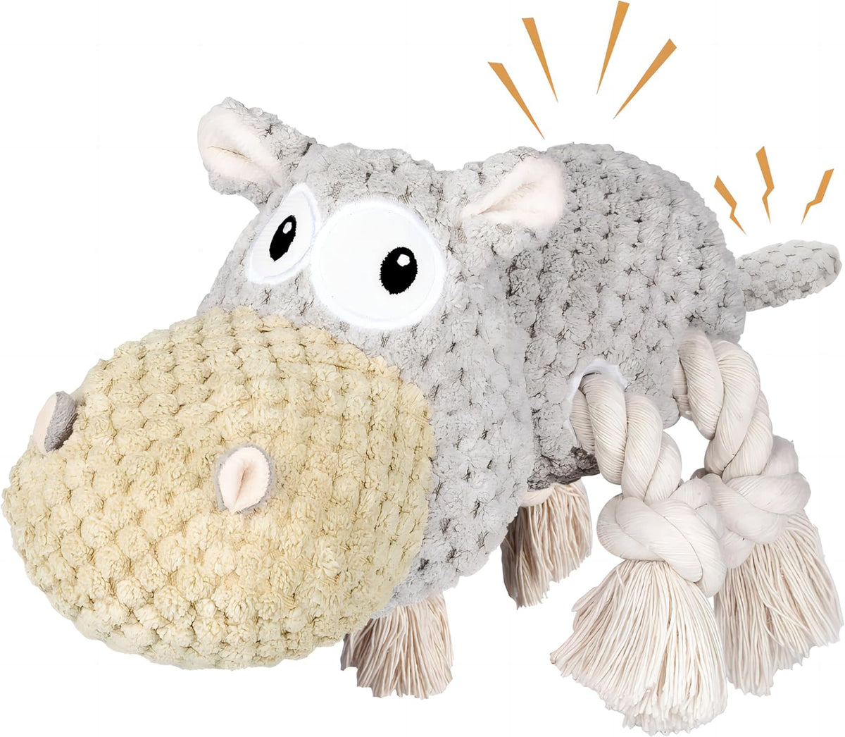 TOOPTATE Hippo Squeaky Dog Toy, Gray, Medium | Cute Plush Design, Rope Legs for Tugging, Helps Keep Dogs Busy, Suitable for Small, Medium, and Large Dogs