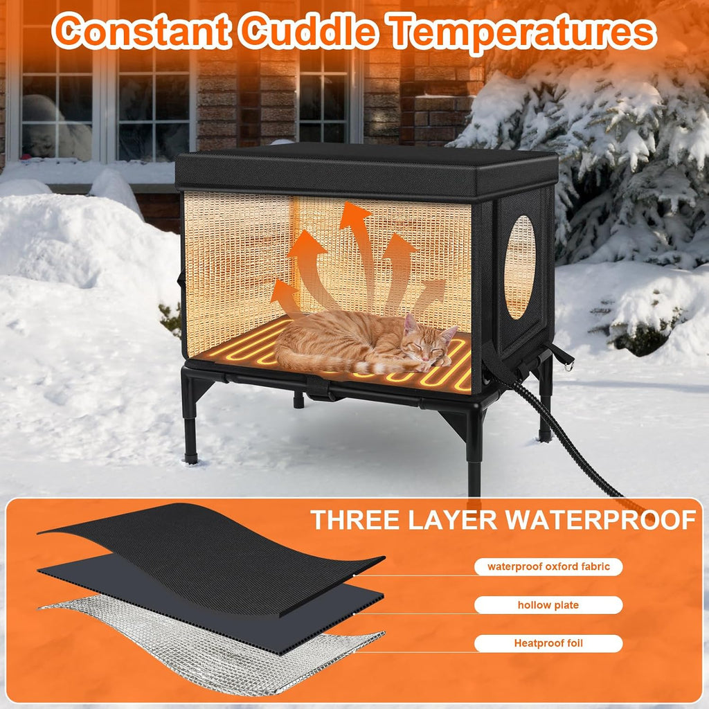 Heated Cat House for Outside, Insulated Outdoor Cat House Shelter(Small)
