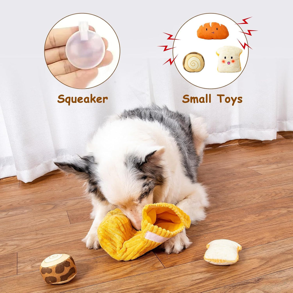 Hollypet Squeaky Hide and Seek Dog Toys for Small and Medium Dogs, Bread | Interactive Plush Stuffed Dog Squeak Toys for Small Medium Sized Dogs and Non-Aggressive Chewers, Puppy Teeth Clean Chew Toys