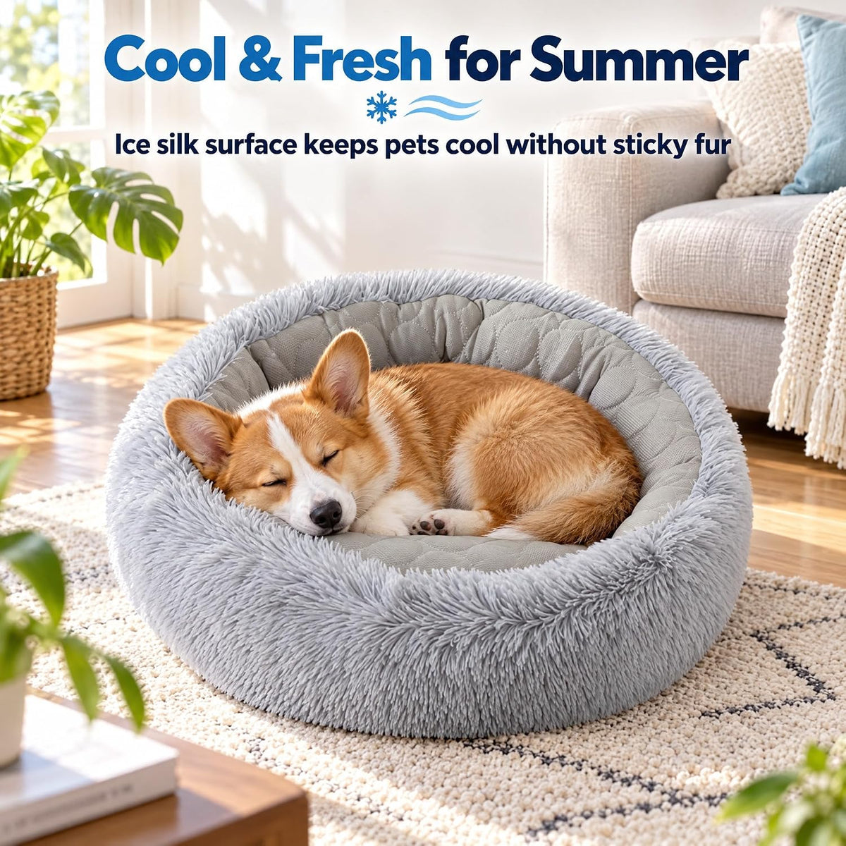 Reversible Donut Cat Bed, Grey Medium 19.7in Cat & Small Dog Nest