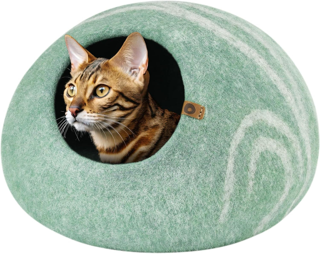 MEOWFIA Cat Cave - New Zealand Wool Bed for Indoor Cats (Pistachio)
