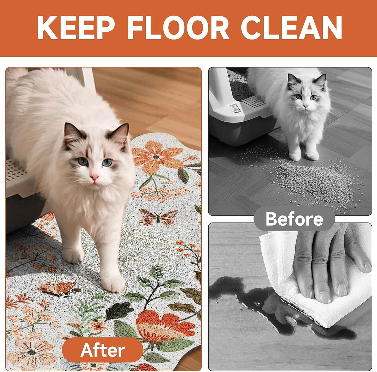Cat Litter Mat,35"x23" Large Cute Litter Box Mat,Traps 100% Litter