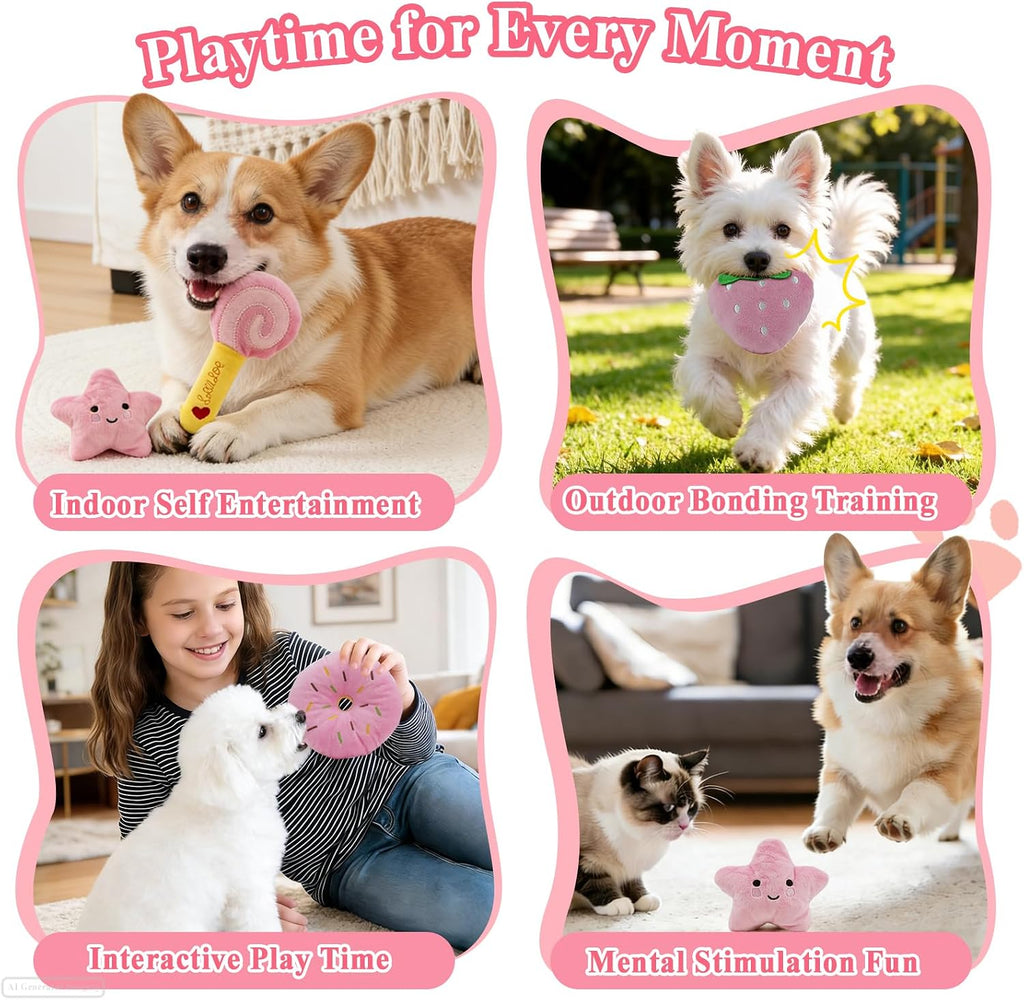 ASOCEA Small Dog Toys 5 Pack, Squeaky Plush Puppy Toys,Pink | Soft Cute Interactive Chew Teething Toys for Small Breed Dogs