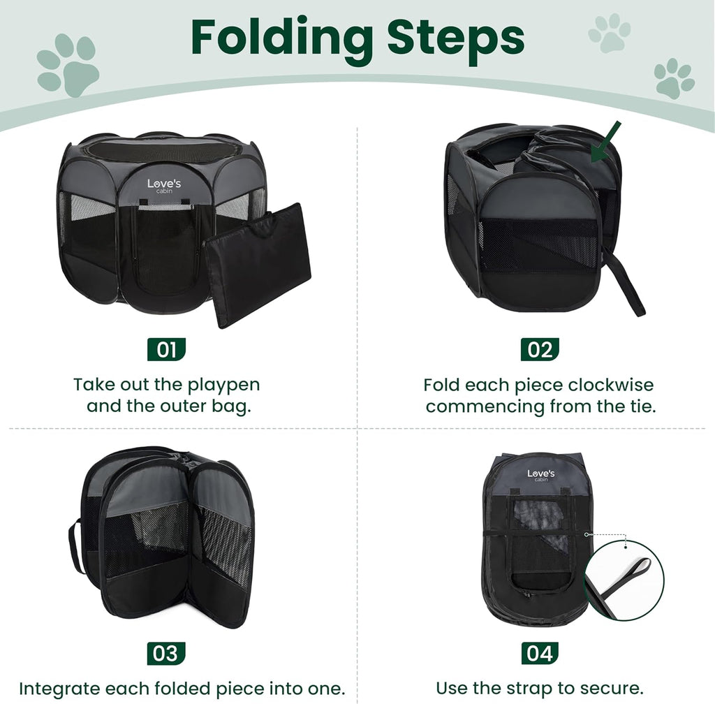 Love's cabin Pet Puppy Dog Playpen, Medium Dog Tent Crates Cage Indoor/Outdoor, Portable Playpen for Cat, Foldable Pop Up Dog Kennel Playpen with Carring Case, Removable Zipper Top, Dark Grey