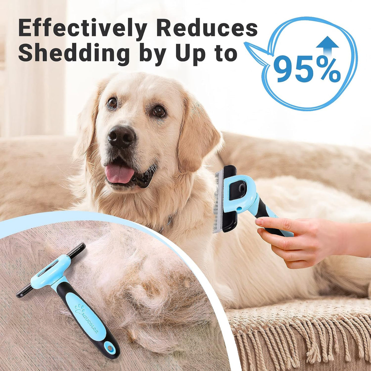 MIU COLOR Pet Grooming Brush, Deshedding Tool for Dogs & Cats, Blue | Effectively Reduces Shedding by up to 95%,Safe and Comfortable for Short Medium and Long Pet Hair 