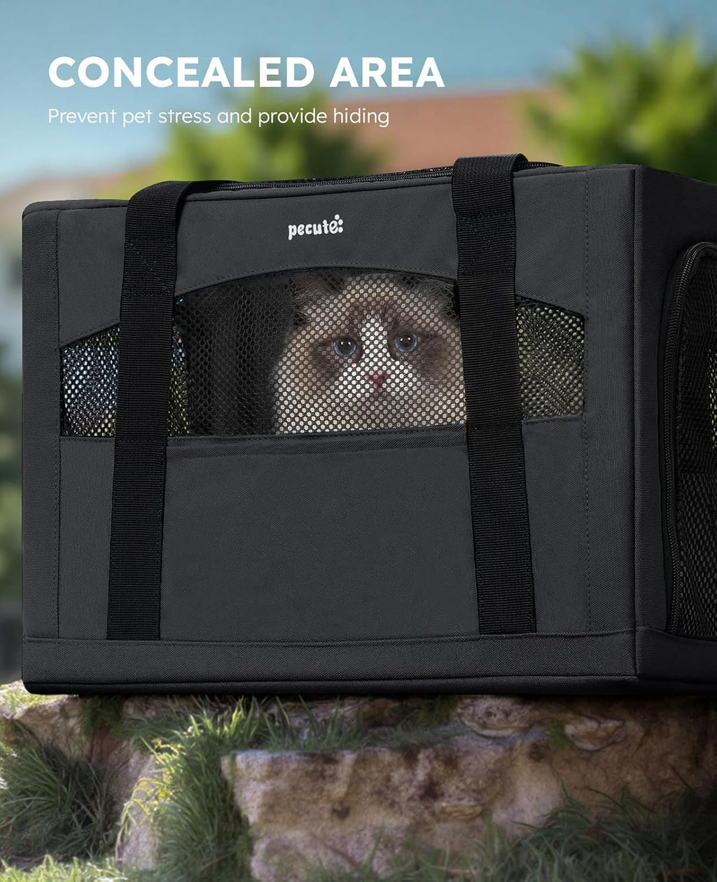 Pecute Cat Carrier Stable, Pet Carrier with Privacy Partition,Dark Gray