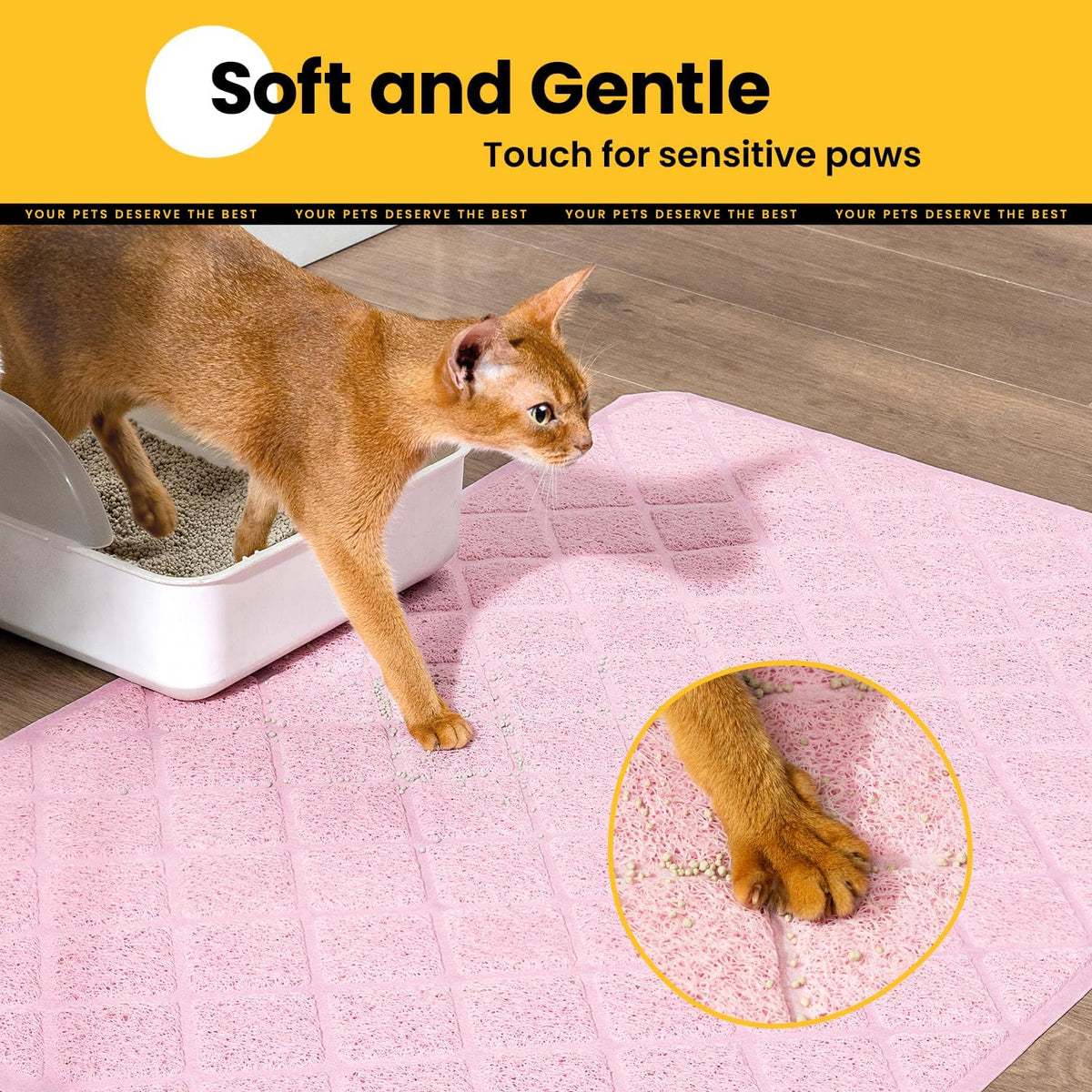 Conlun Cat Litter Mat Litter Trapping Mat, 24" x 17" Premium Durable PVC Grid Mesh with Scatter Control, Non-slip, Less Waste Cat Litter Box Mat, Pink