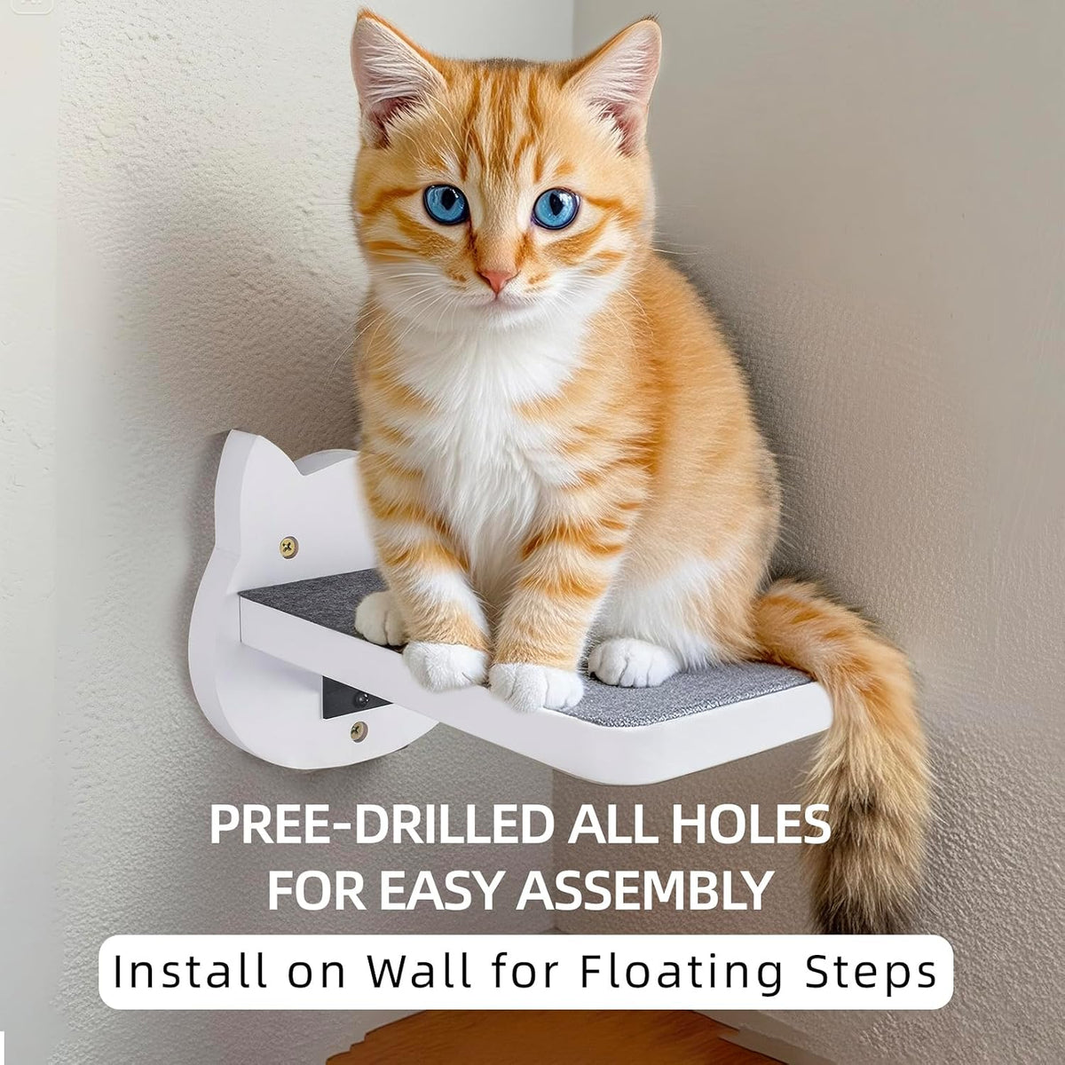 ESPETS White Painted Wooden Cat Wall Floating Steps Set of 3
