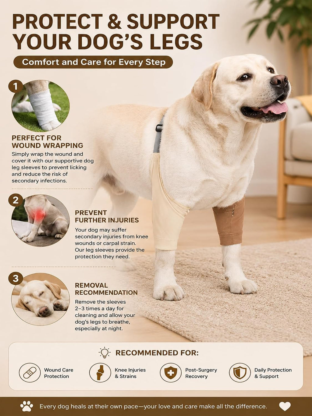 Dog Elbow Protector - Dog Sleeves for Wounds Front Legs, Keep the Elbow Wound Clean, with Inner Padding to Protect the Elbow Joint, Cone Collar Alternative to Stop Licking Wounds (Beige Brown,L)