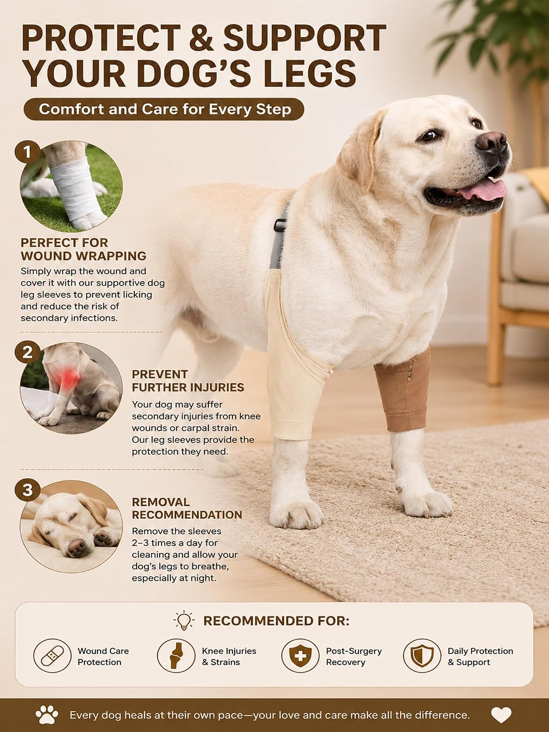Dog Elbow Protector - Dog Sleeves for Wounds Front Legs, Keep the Elbow Wound Clean, with Inner Padding to Protect the Elbow Joint, Cone Collar Alternative to Stop Licking Wounds (Beige Brown,L)