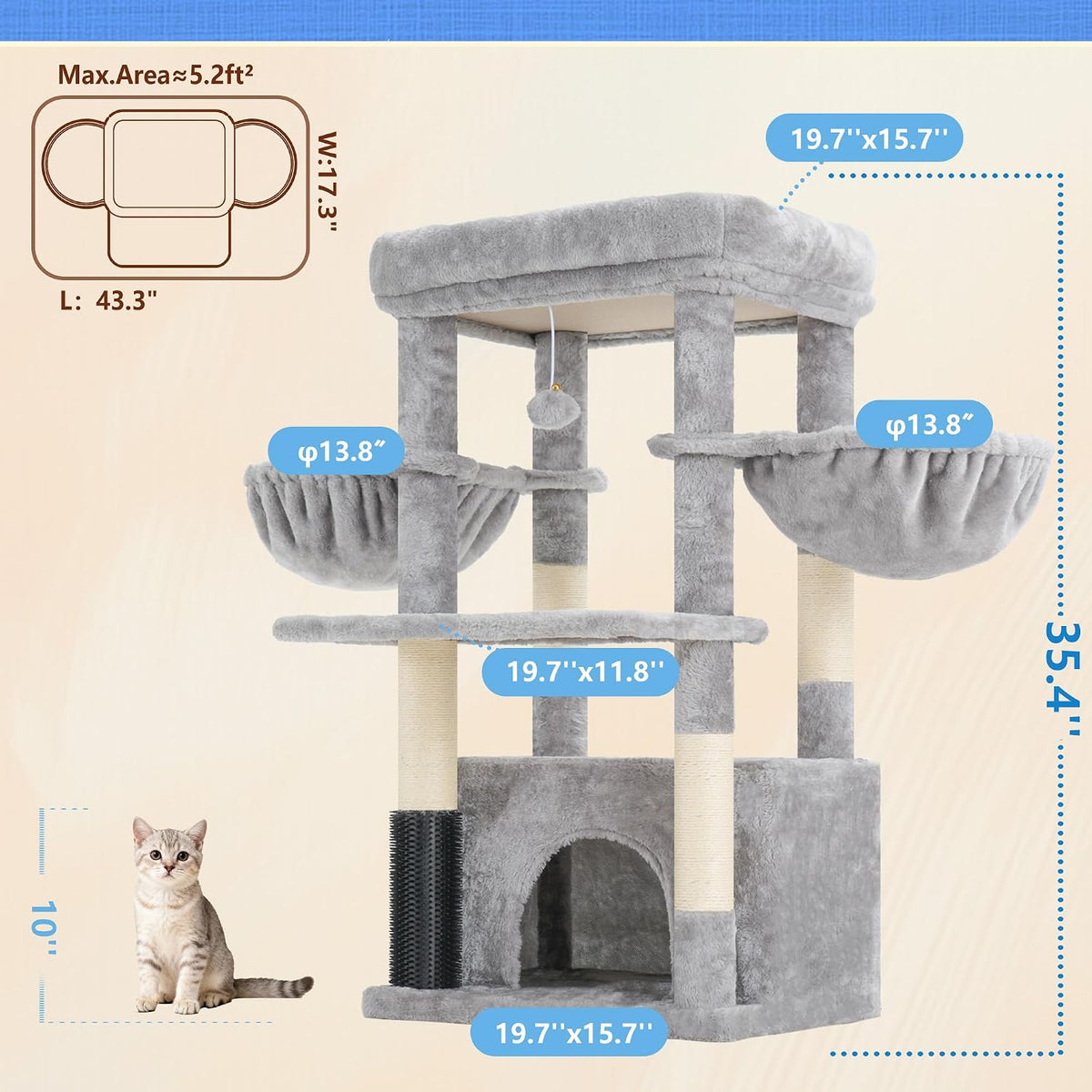 Hey-brother Cat Tree Tower with Large Platform, Spacious Condo, MPJ060W