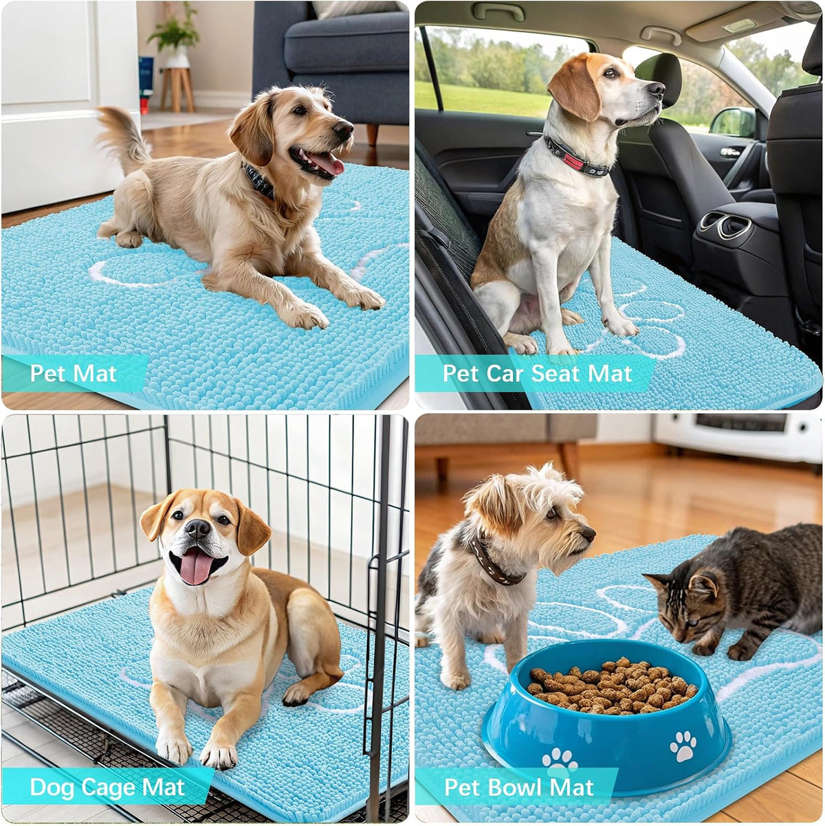 OLANLY Dog Door Mat for Muddy Paws 36x24, Paw Print Design Chenille Mud Mat