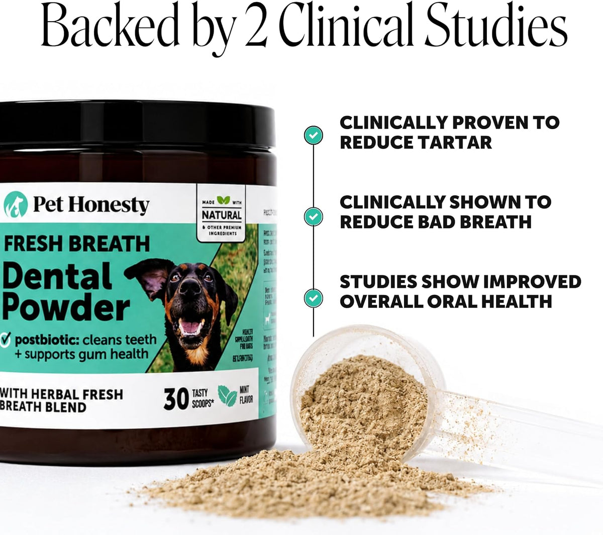 Pet Honesty Vet Approved Dog Teeth Cleaning Powder, 30 Servings