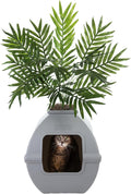 Good Pet Stuff Courtyard Hidden Litter Box Planter, Decorative Cat Litter Enclosure with Carbon Filter, Artificial Palm Plant, Square Design, Easy to Clean, Base Kit, Stone Gray