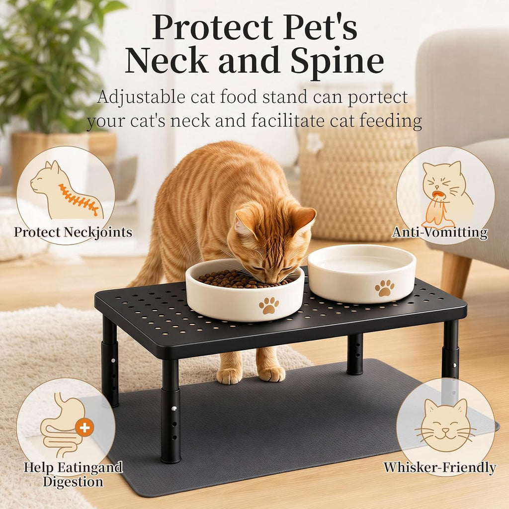 Adjustable Automatic Cat Feeder Stand - Elevated Cat Feeder Stand with 3 Height Settings, Fits Most Automatic Feeders & Tradition Bowls, Raised Pet Feeding Table Station for Cats & Small Dogs - Black