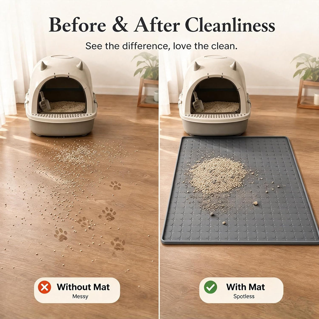 Silicone Cat Litter Mat, Large Waterproof,33.9 x 21.9 in,Grey