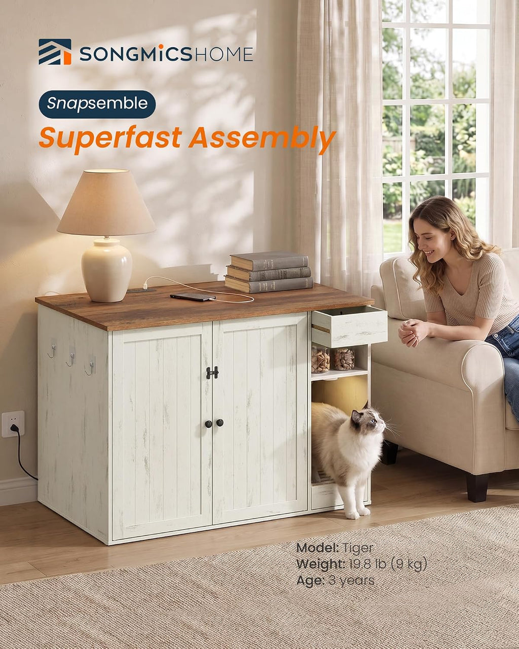 SONGMICS HOME Cat Litter Box Enclosure, Hidden Furniture