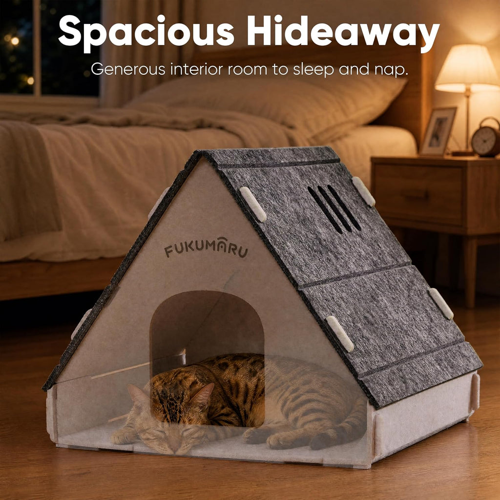 FUKUMARU Cat House Cave Bed for Indoor Cats, Large Warm Felt Cat Hideaway