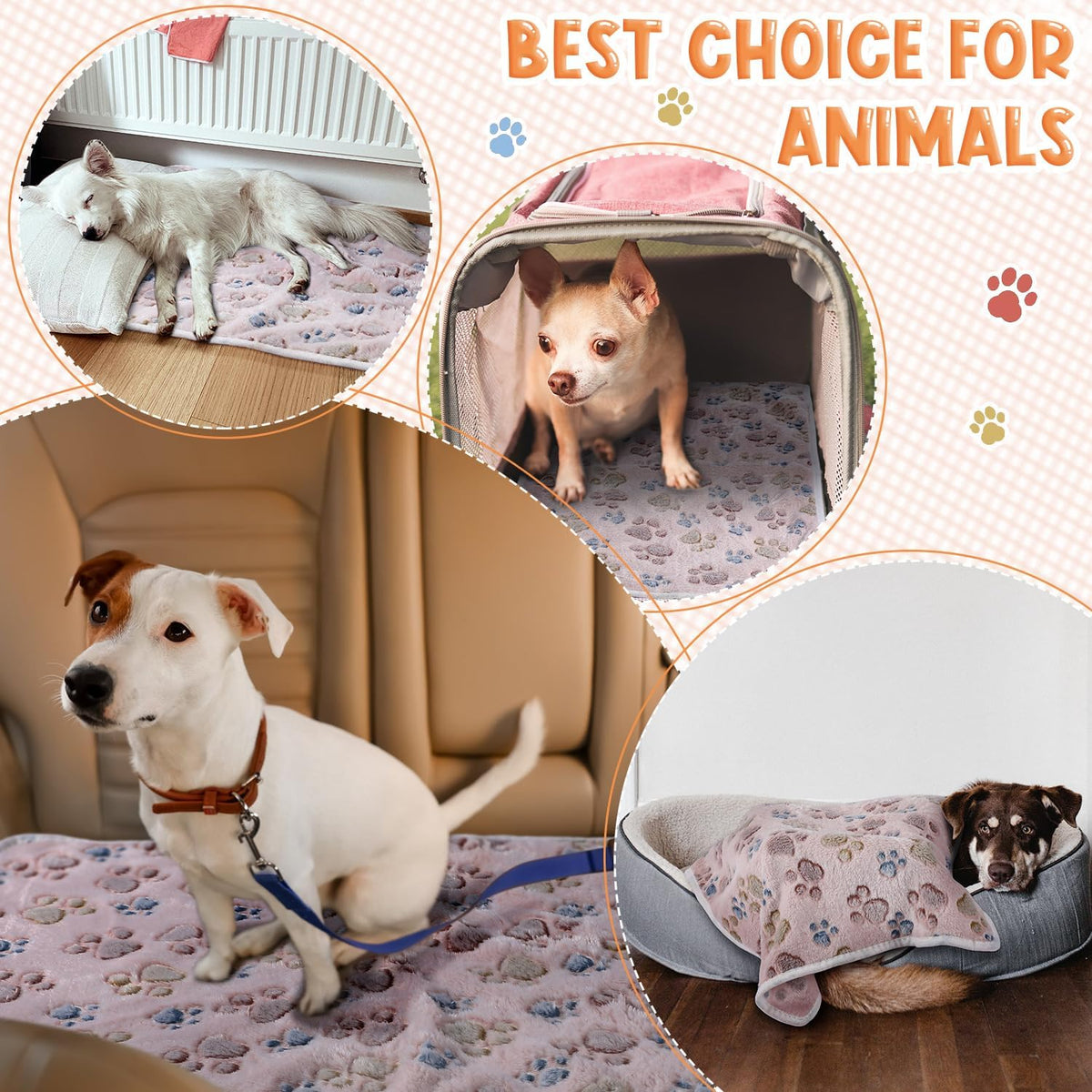Tatuo 4 Pcs Fleece Dog Blankets for Puppy Cat, Beige, 24 x 16 in, Paw