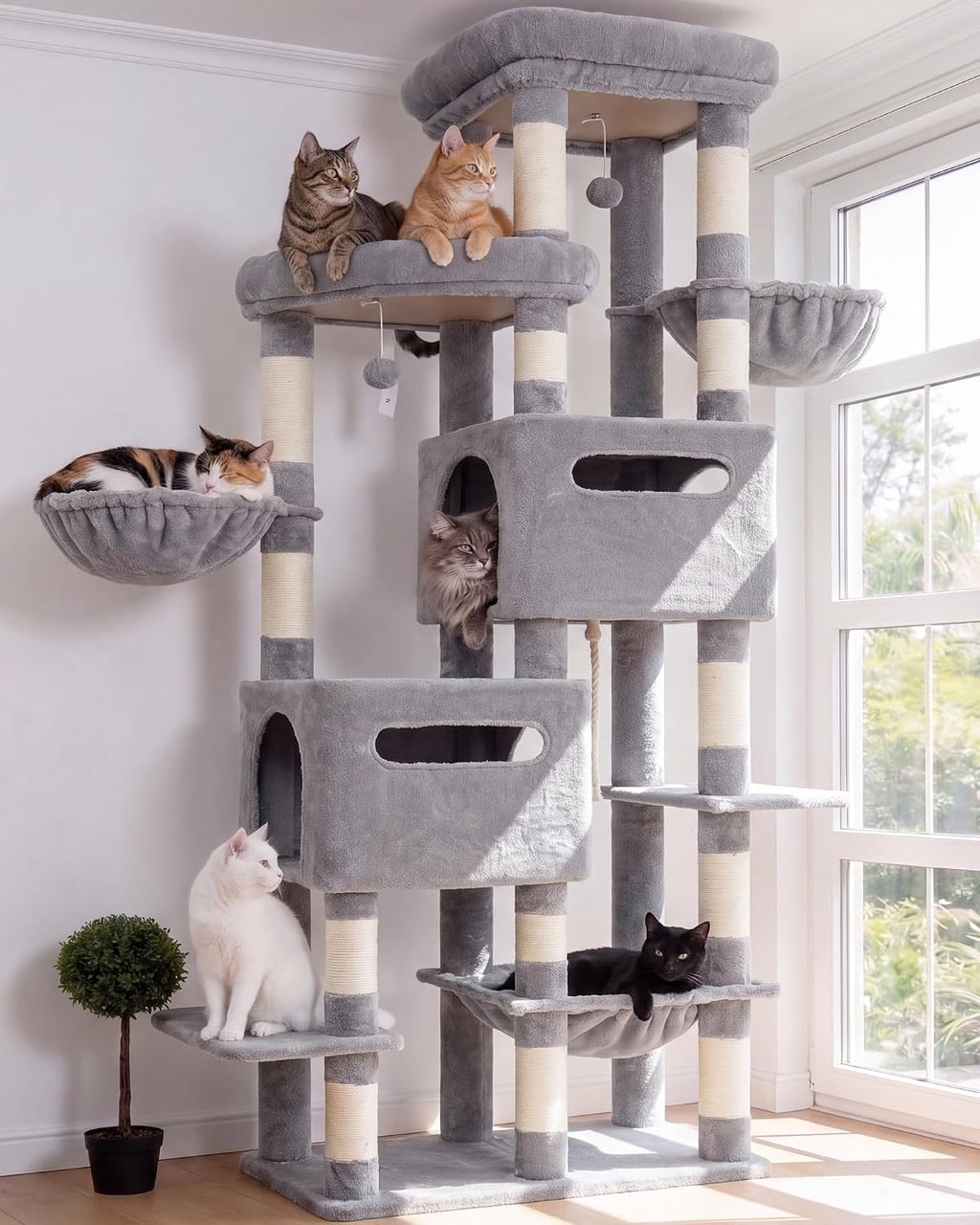 Heybly Cat Tree, 74.8-Inch Spacious & Tall Cat Tower for Large Cats HCT062W