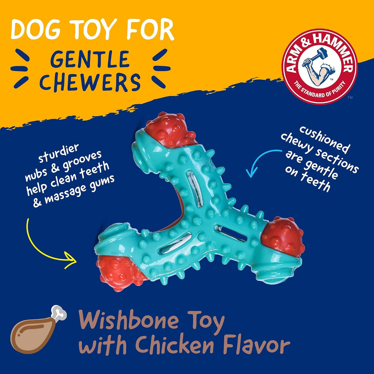 Arm & Hammer Nubbies Wishbone Dental Dog Chew Toy, Chicken Flavor, 24-Pk | Nylon and TPR construction, baking soda infused, reduces plaque and tartar buildup, ideal for moderate chewers