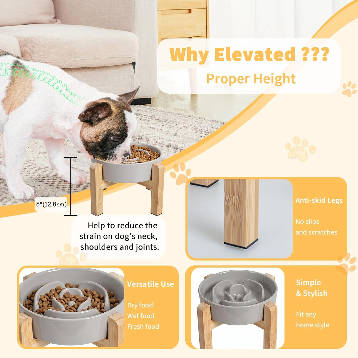 Elevated Slow Feeder Dog Bowl, 6.7" Ceramic Maze Dog Bowl with Stand