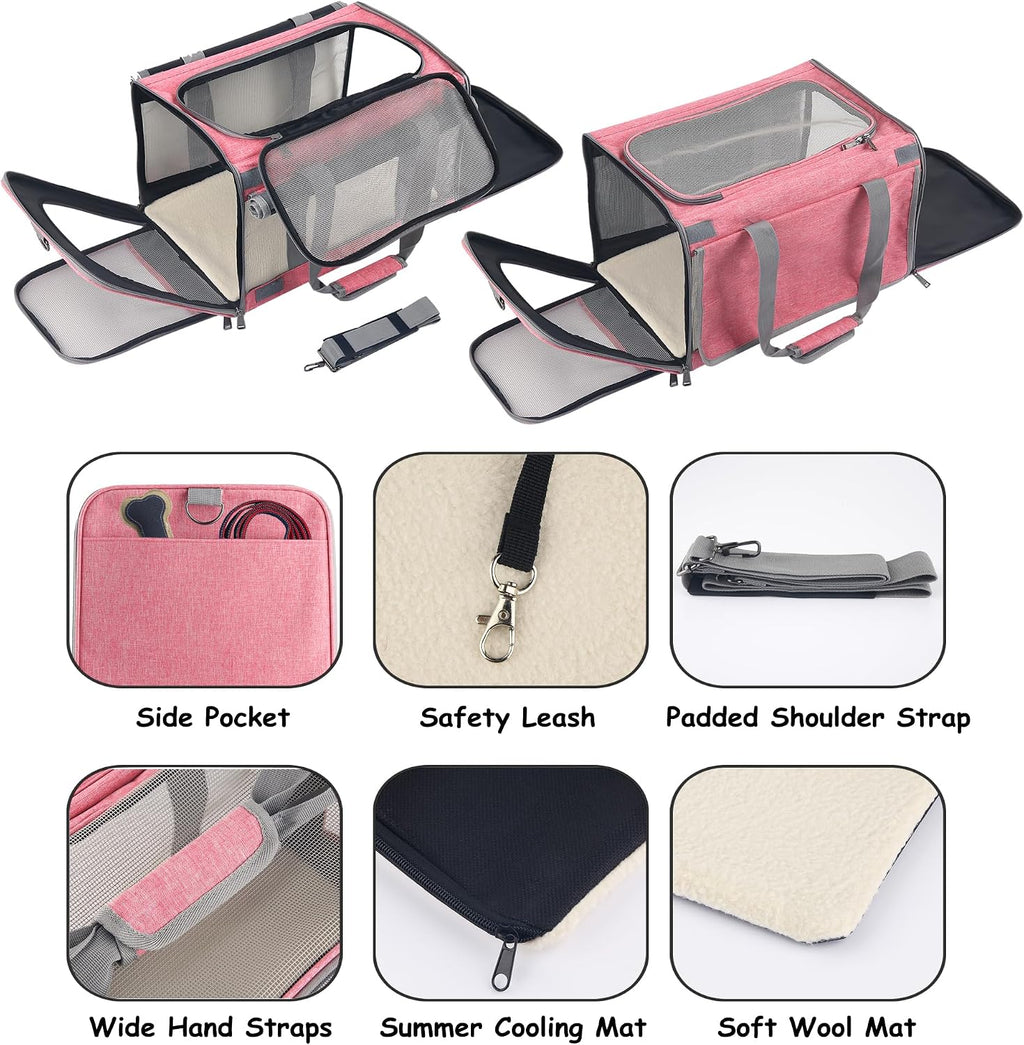 Dog & Cat Soft-Sided Carriers - Large, Travel Bag, Pink