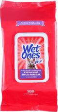 Wet Ones for Pets Freshening Multipurpose Cat Wipes, Fresh Scent, 100 Count | Aloe vera formula, moisture-lock seal keeps cloths clean, suitable for daily grooming between baths 