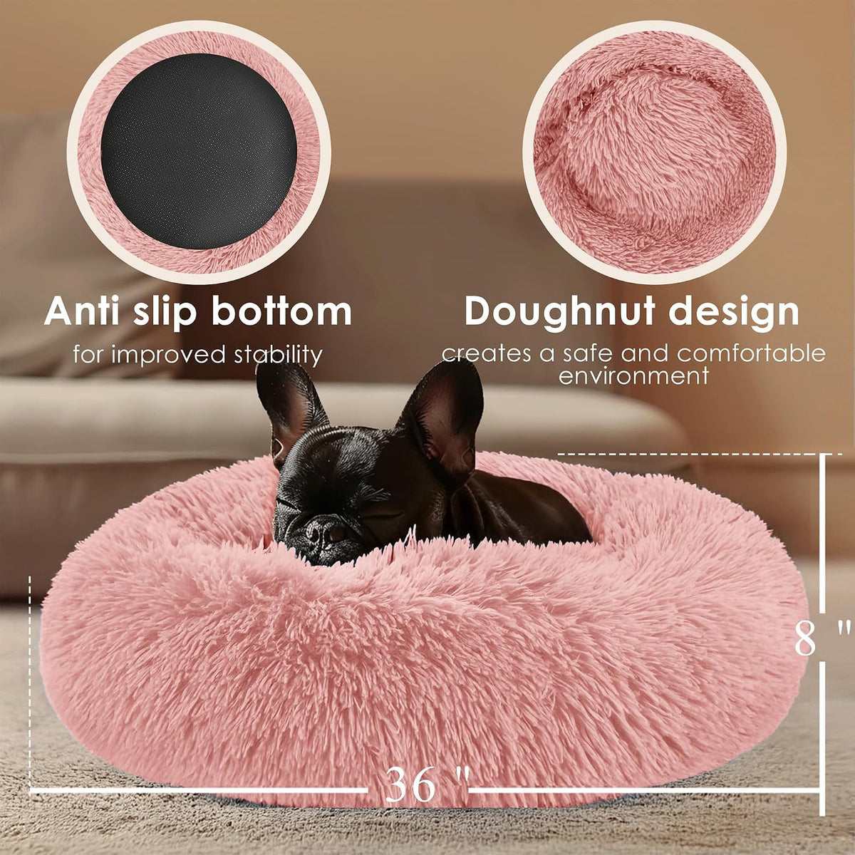 Extra Large Dog Beds, 36in Human Dog Anxiety Relief Comfort Bed (Pink)