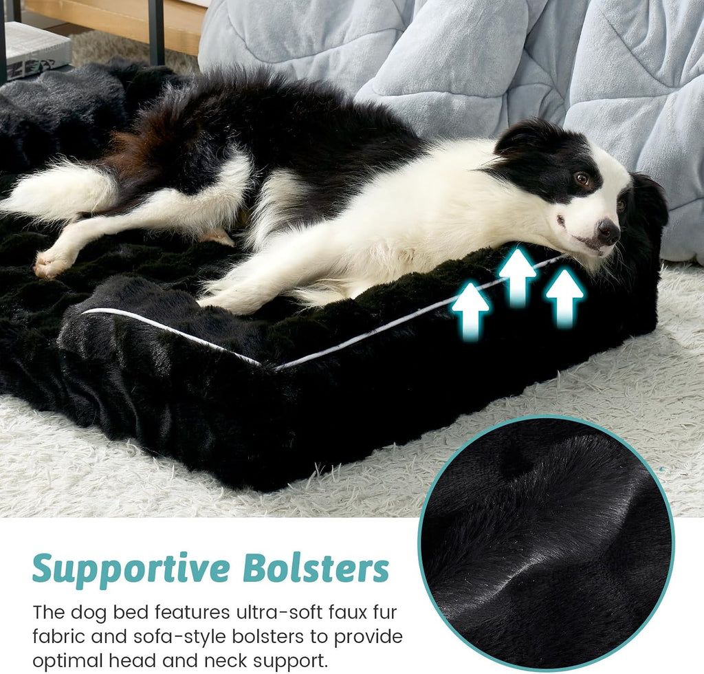 COZY KISS Faux Fur Orthopedic Extra Large Dog Bed, XXL 48x35 inch, Black
