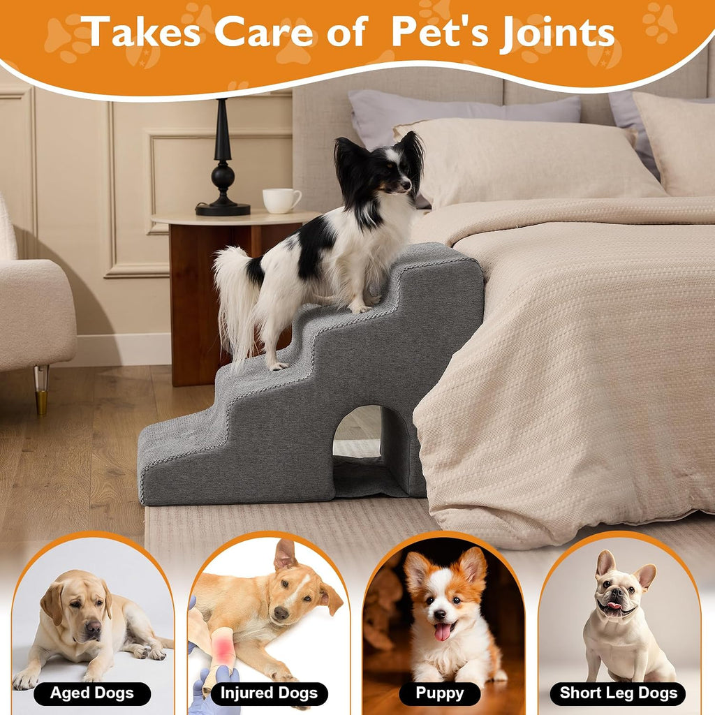 Ahpmeoa Dog Stairs for Bed 19.5’’ H, 4-Step Dog Steps for High Bed, Grey