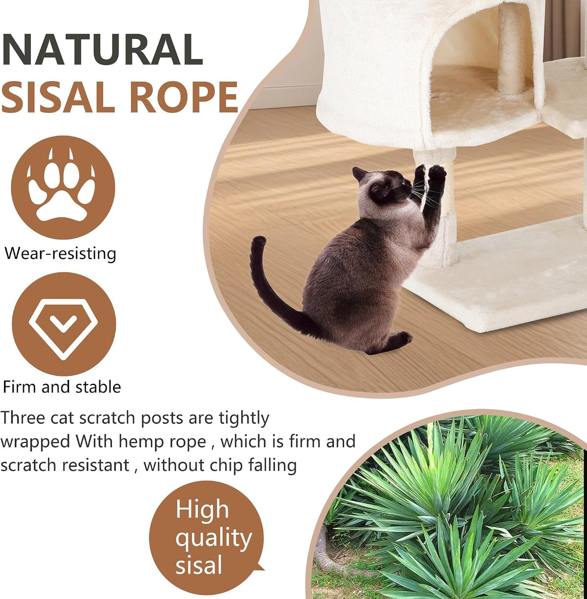 FDW | 36" Cat Tree Tower | Beige | Multi-Level Indoor Activity Center