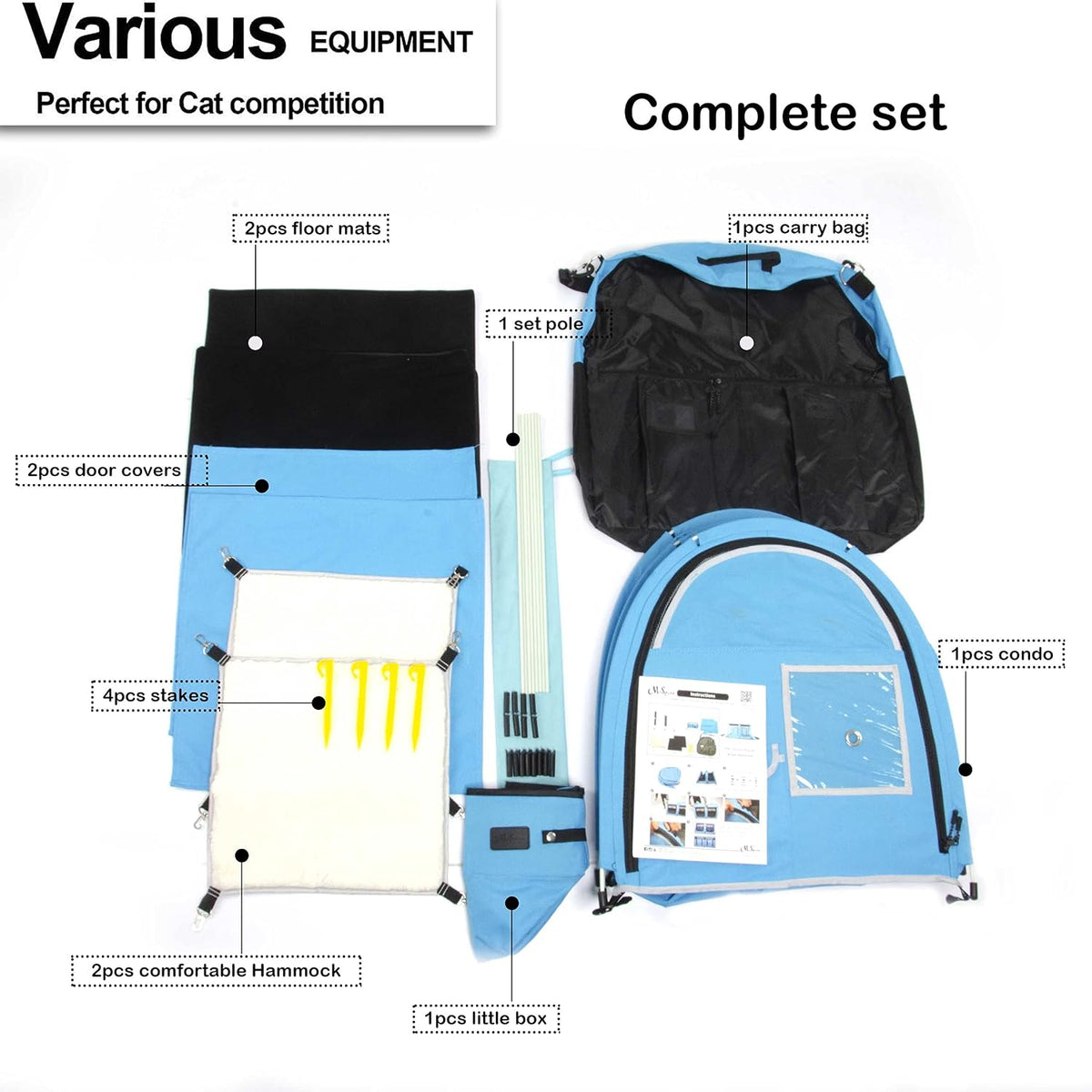 Mispace Portable Double Pet Carriers for Cats Collapsible Cat Condo for Car Travel Pet Kennel Show Cages with Portable Carry Bag Hammocks Mats and Litter Box