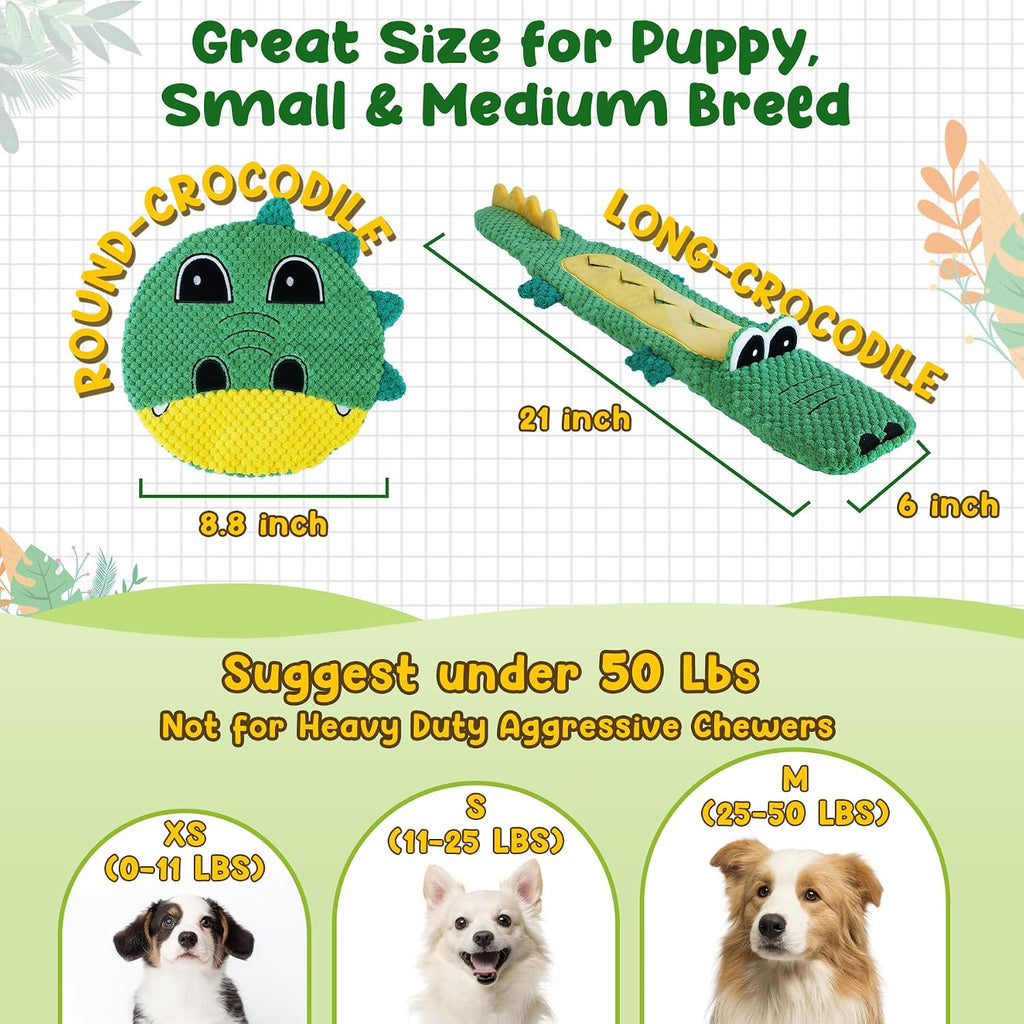 XIUGOAL Squeaky Dog Toys, 2 Pack No Stuffing Puppy Chew Toys, Crocodile