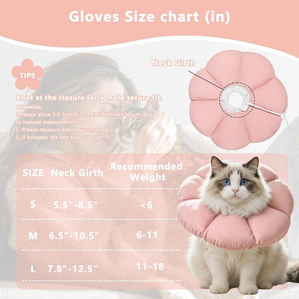 Soft Cat Cone Collar After Surgery,Cat Recovery Collar,Pink, Medium