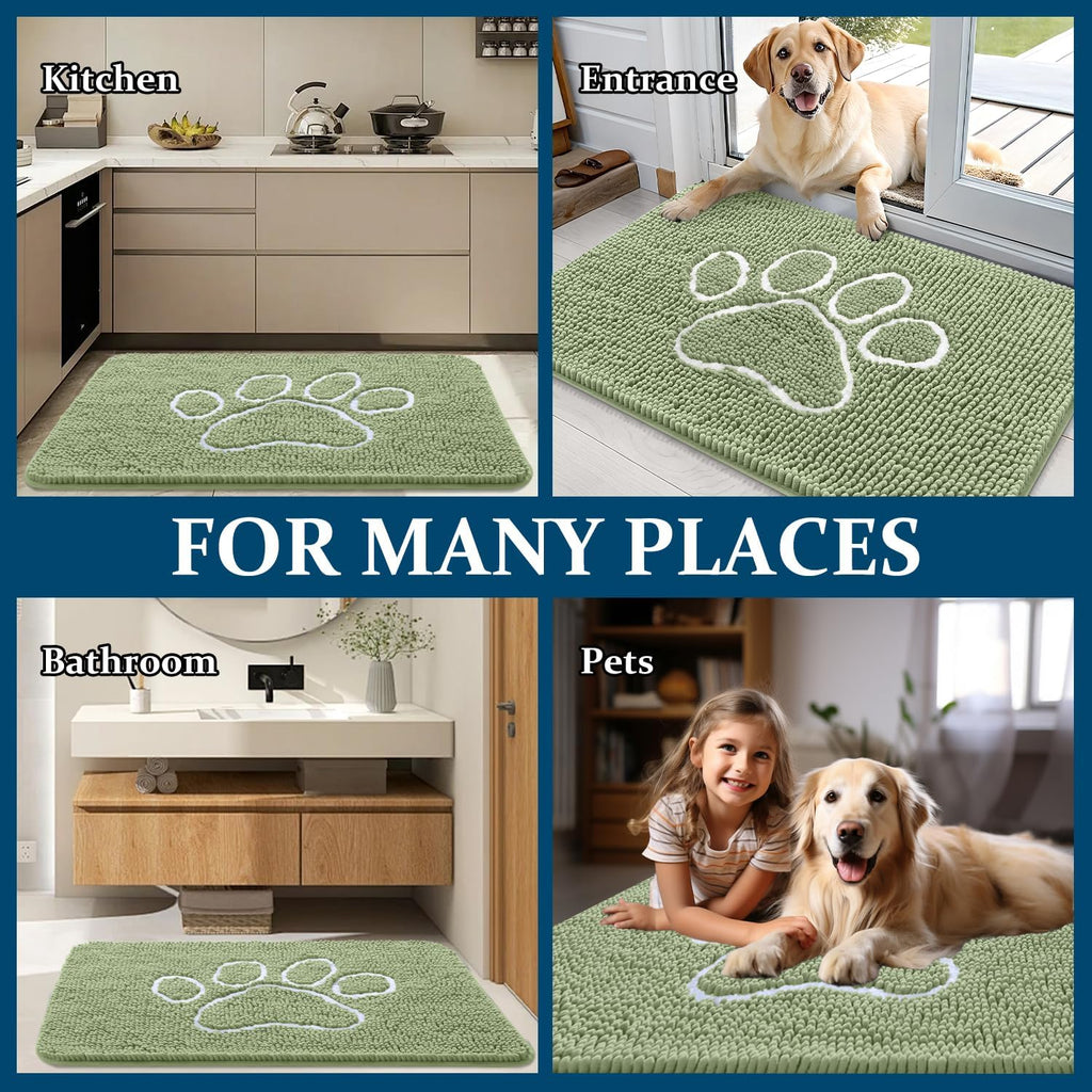 OLANLY Dog Door Mat for Muddy Paws 44x24, Paw Print Design Chenille Mud Mat