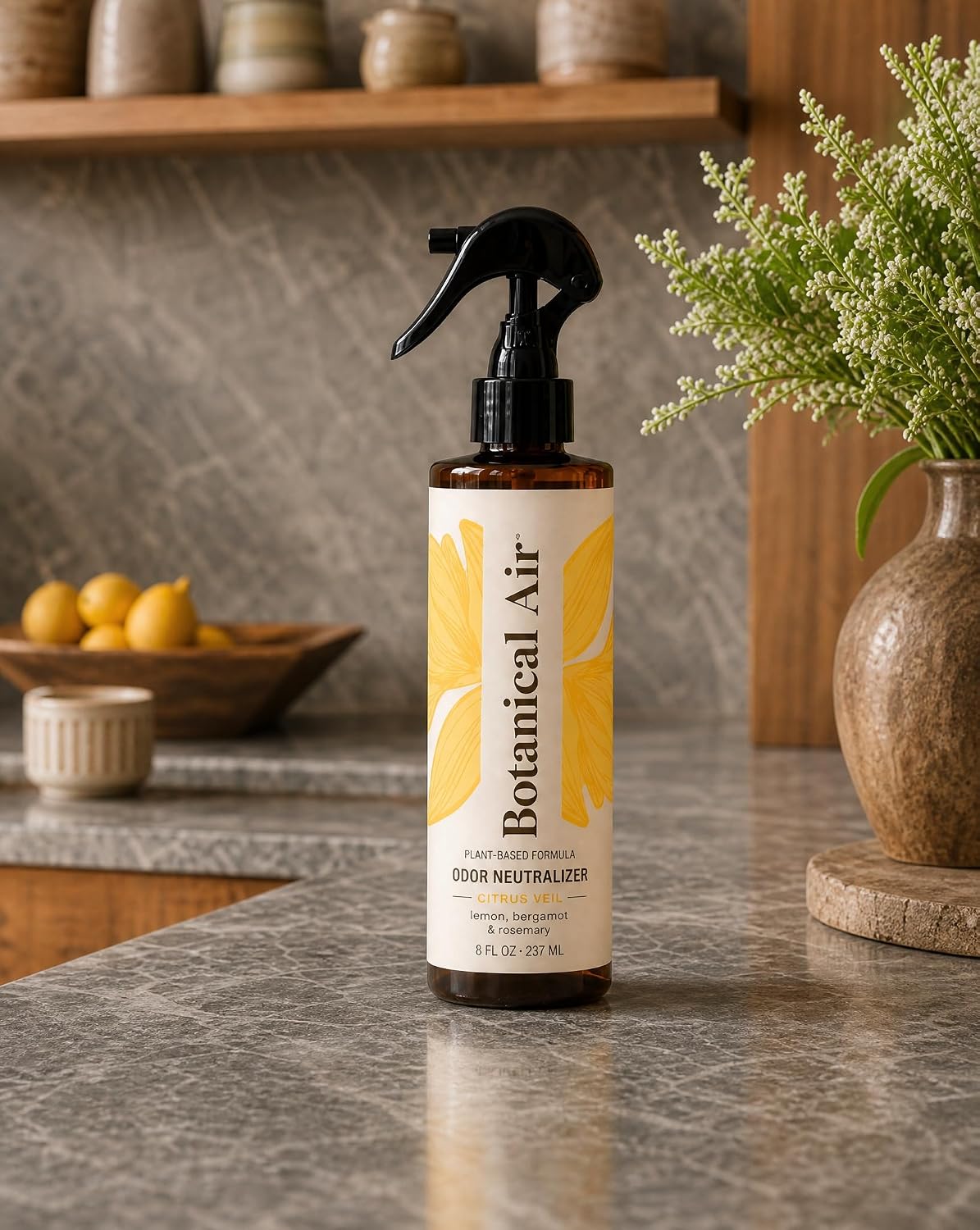 Plant-Based Odor Eliminator Spray – Natural Essential Oil Air Freshener for Home, Bathroom, Fabrics & Pet Areas – 8 oz (Citrus Veil)