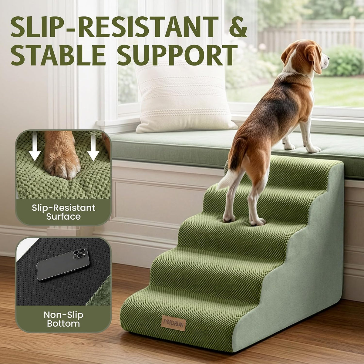 Miorun Extra Wide Dog Stairs for Large Dogs, 25" H Pet Steps for High Beds