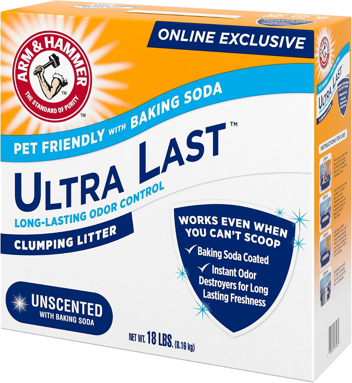 ARM & Hammer Ultra Last Clumping Cat Litter, Unscented, MultiCat, 18 Lbs