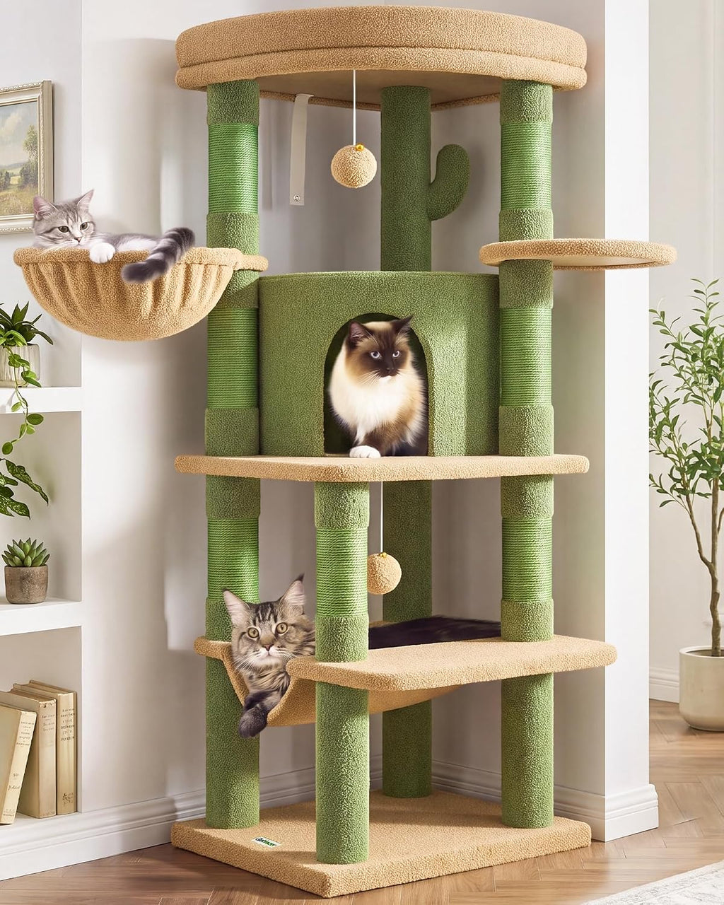 Globlazer Cactus Corner Cat Tree Tower with Scratching Post, C51, Green
