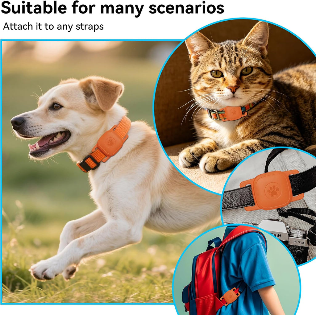 DDJ 2-Pack Waterproof Dog Collar Holder for Tile Mate Tracker, Durable Silicone Life360 Tile Case for Cat &Pet Collars Without Shaking, Anti-Lost Full Body for Tile Cover, Easy to Install, Orange