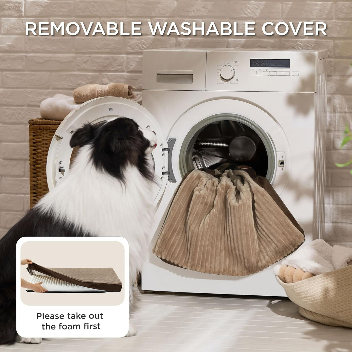 Bedsure ComfyFleece XXL Dog Bed for Crate with Washable Cover, 47x29