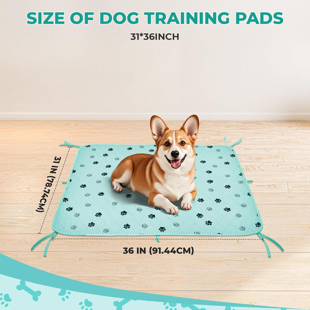 Fostanfly Washable Dog Pee Pads, Ultra-Absorbent, 31"x36"-2 Pack, Green | Leak-Proof, Waterproof, Non-Slip, Large Reusable Pee Pads for Puppy Potty Training, Crate and Playpen with 8 Tie Straps