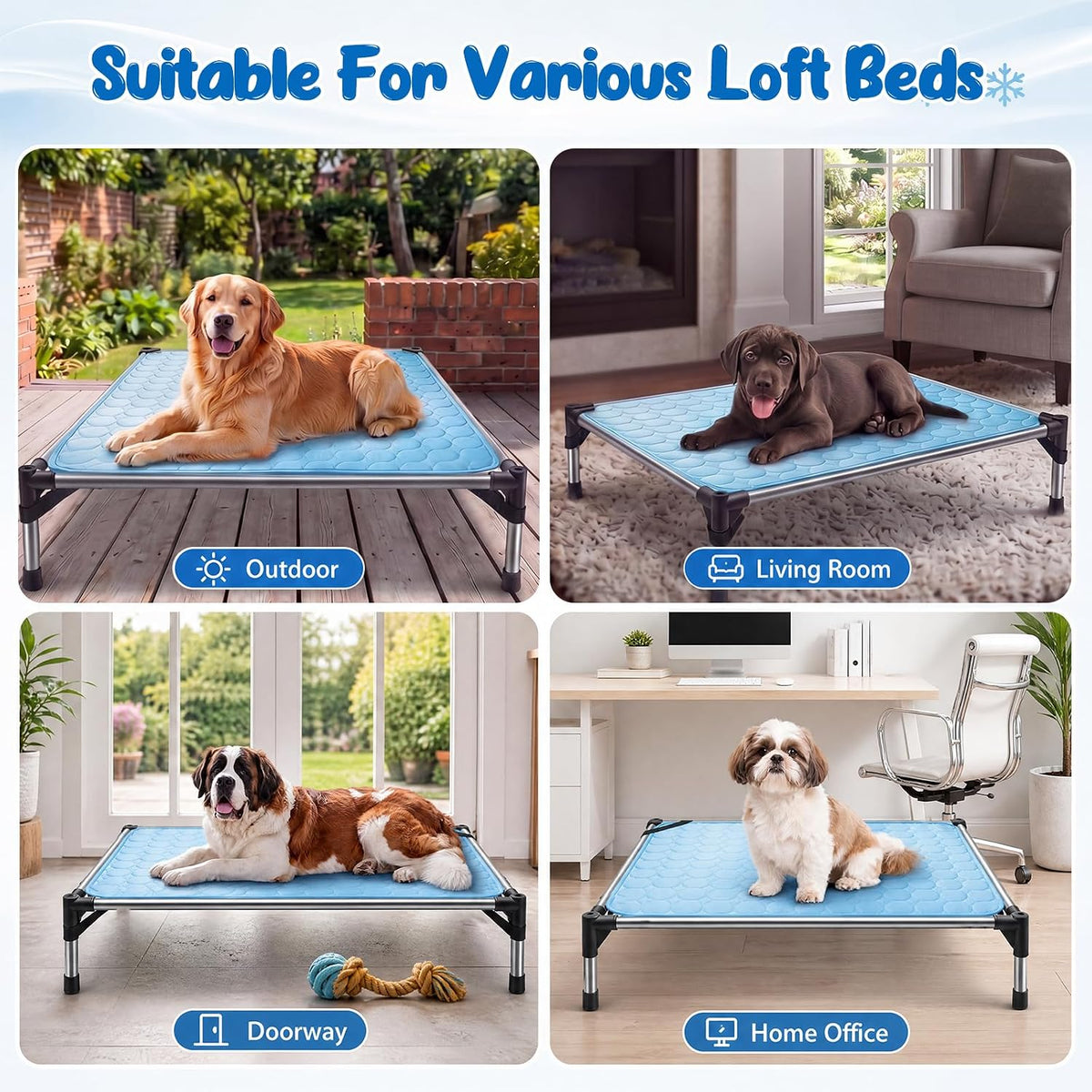 Elevated Dog Cat Bed Cover Replacement Pad, 51 x 32 Inch, Blue