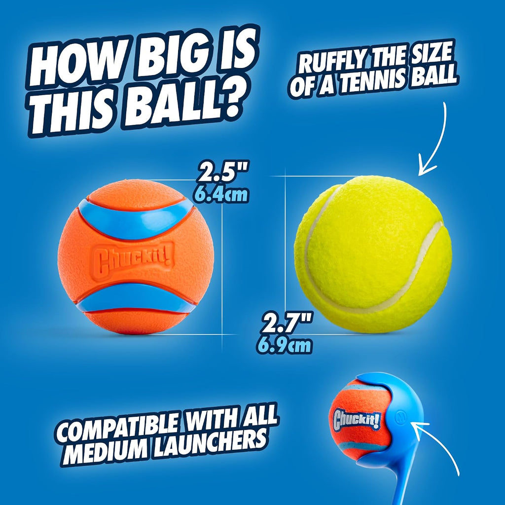 Chuckit! Ultra Rubber Dog Ball, Floating Fetch Toy, Medium 2.5-in, 4-Pack
